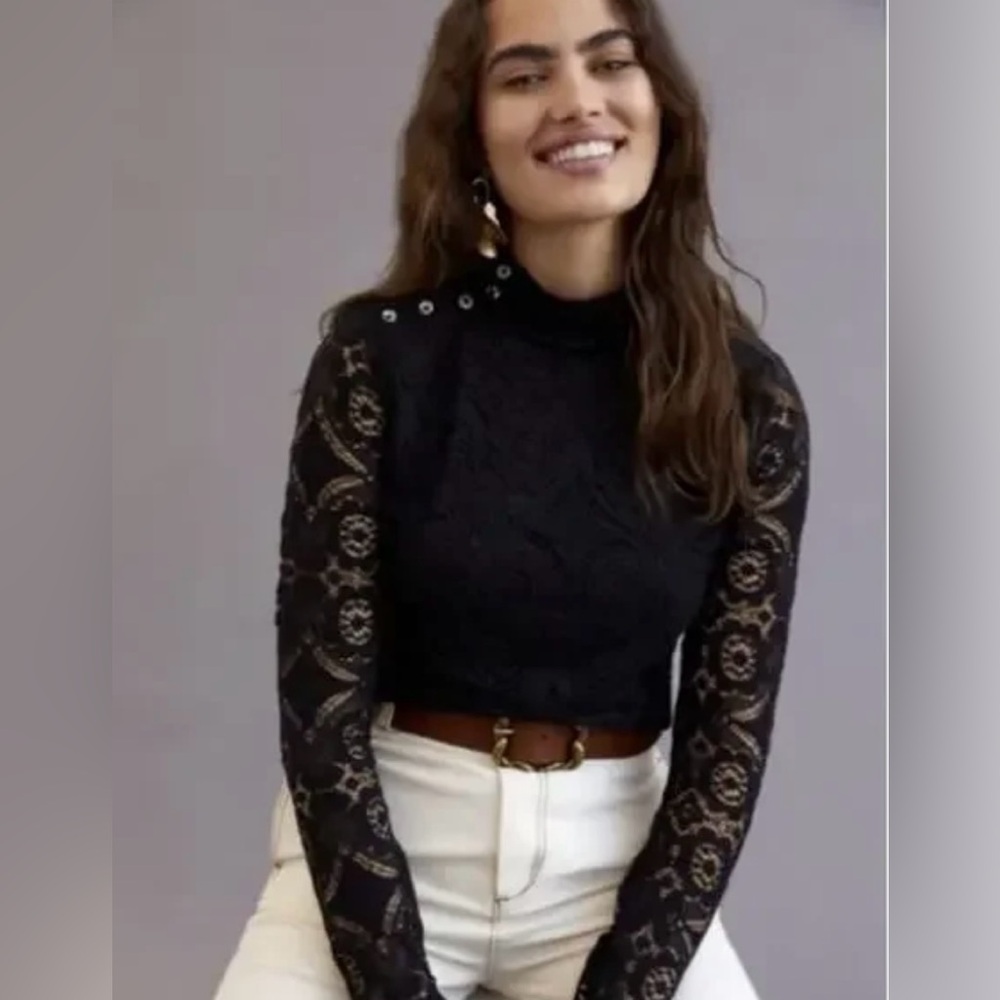 Anthropologie Maeve lace mock neck